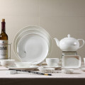 Brilhante, esmalte, branca, redondo, dinnerware, jogo